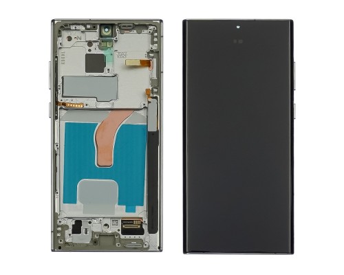 Дисплей для Samsung S908B Galaxy S22 Ultra с чёрным тачскрином и серебристой корпусной рамкой OLED
