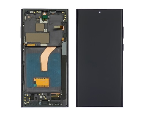 Дисплей для Samsung S908B Galaxy S22 Ultra с чёрным тачскрином и серой корпусной рамкой OLED