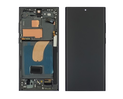 Дисплей для Samsung S918B Galaxy S23 Ultra с чёрным тачскрином и серой корпусной рамкой OLED