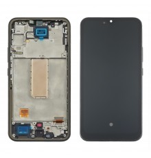 Дисплей для Samsung A346 Galaxy A34 (2023) с чёрным тачскрином и серебристой корпусной рамкой (с широким ободком) OLED