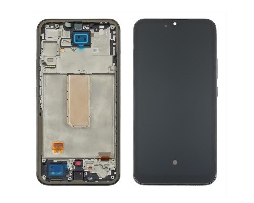 Дисплей для Samsung A346 Galaxy A34 (2023) с чёрным тачскрином и серебристой корпусной рамкой (с широким ободком) OLED