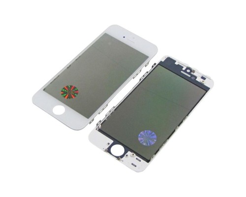 Стекло тачскрина для Apple iPhone 5S белое с рамкой, OCA и поляризационной плёнкой HC