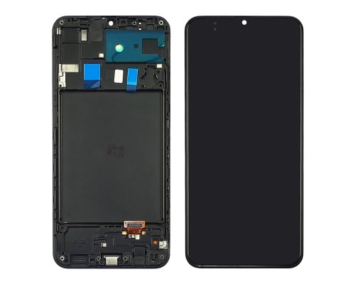 Дисплей для Samsung A205 Galaxy A20 (2019) с чёрным тачскрином и корпусной рамкой OLED