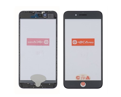 Стекло тачскрина с OCA плёнкой для Apple iPhone 8 Plus чёрное с рамкой и сеточкой G+OCA Pro