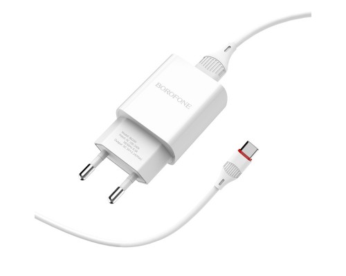 Сетевое зарядное устройство Borofone BA20A USB белое + кабель USB to Type-C