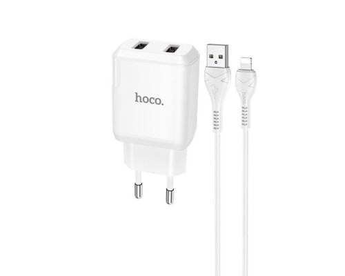 Сетевое зарядное устройство Hoco N7 2 USB белое + кабель USB to Lightning