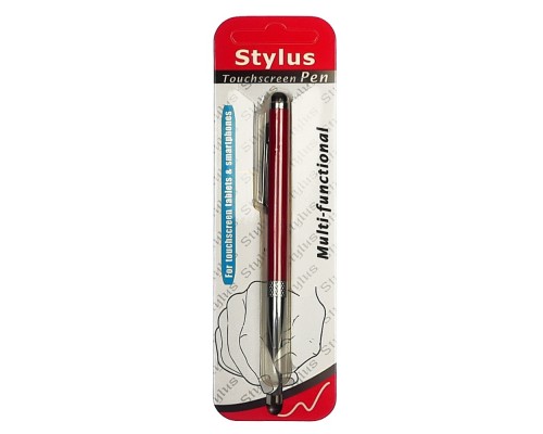 Стилус ёмкостный , с выдвижной шариковой ручкой, металлический, красный
