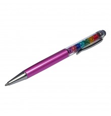 Стилус ёмкостный , с шариковой ручкой, металлический, фиолетовый с кристаллами цветов радуги