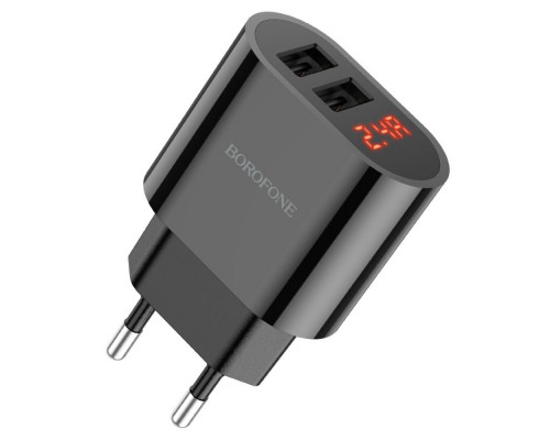 Сетевое зарядное устройство Borofone BA63A 2 USB с дисплеем черное