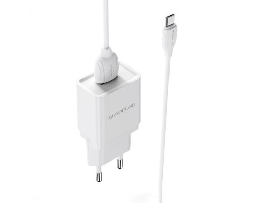 Сетевое зарядное устройство Borofone BA19A USB белое + кабель USB to MicroUSB
