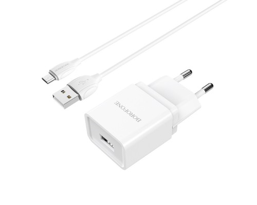 Сетевое зарядное устройство Borofone BA19A USB белое + кабель USB to MicroUSB