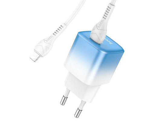 Сетевое зарядное устройство Hoco C101A Type-C PD синее + кабель Type-C to Lightning