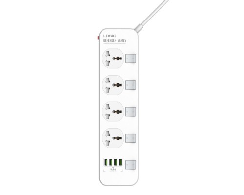 Сетевое зарядное устройство удлинитель Ldnio SC4408EU 4 USB 4 розетки белый