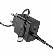 Сетевое зарядное устройство Hoco N35 2 Type-C PD 45W черное + кабель Type-C to Type-C
