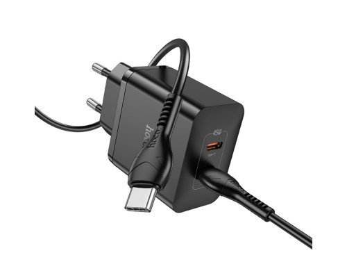 Сетевое зарядное устройство Hoco N35 2 Type-C PD 45W черное + кабель Type-C to Type-C