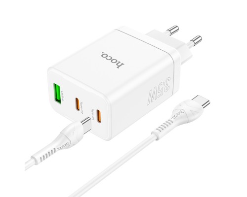 Сетевое зарядное устройство Hoco N33 USB/ 2 Type-C PD 35W белое + кабель Type-C to Type-C