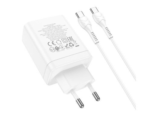 Сетевое зарядное устройство Hoco N33 USB/ 2 Type-C PD 35W белое + кабель Type-C to Type-C