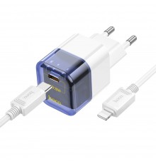 Сетевое зарядное устройство Hoco C125A Type-C прозрачно синее + кабель Type-C to Lightning
