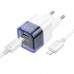 Сетевое зарядное устройство Hoco C125A Type-C прозрачно синее + кабель Type-C to Lightning