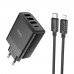 Сетевое зарядное устройство Hoco C127A 3 USB/ Type-C PD45W черное + кабель Type-C to Lightning