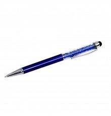 Стилус ёмкостный , с шариковой ручкой, металлический, синий с синими кристаллами
