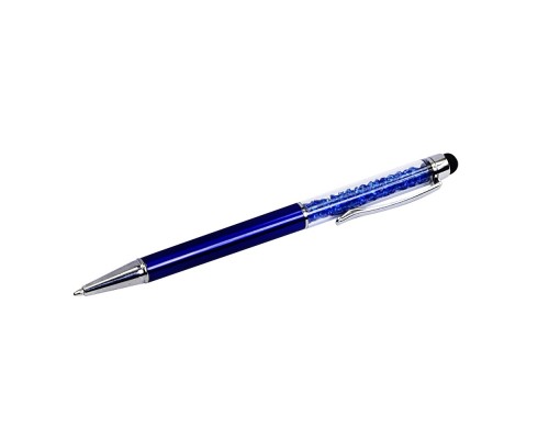 Стилус ёмкостный , с шариковой ручкой, металлический, синий с синими кристаллами