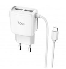 Сетевое зарядное устройство Hoco C59A 2 USB белое + кабель USB to MicroUSB