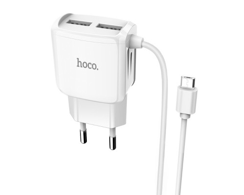Сетевое зарядное устройство Hoco C59A 2 USB белое + кабель USB to MicroUSB