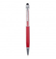 Стилус ёмкостный , с шариковой ручкой, металлический, красный с красными кристаллами