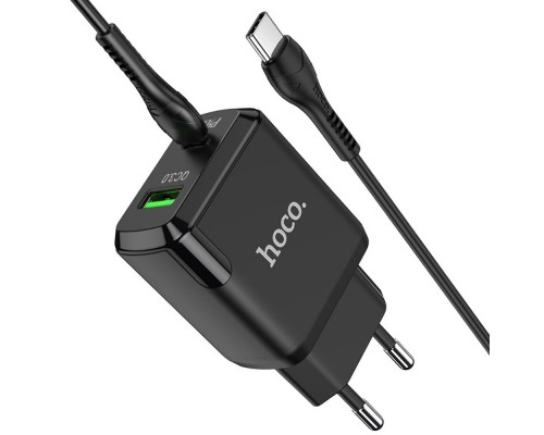 Сетевое зарядное устройство Hoco N5 USB/ Type-C QC PD черное + кабель Type-C to Type-C
