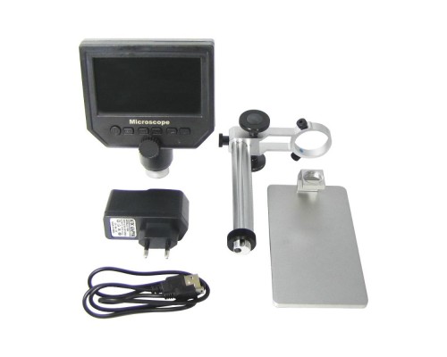 Цифровой микроскоп с монитором 4.3" и штативом G600+ (запись microSD, фокус 20-120 мм, кратность увеличения 600X)