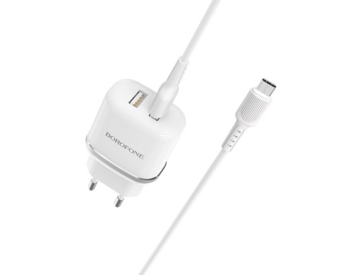 Сетевое зарядное устройство Borofone BA25A 2 USB белое + кабель USB to MicroUSB