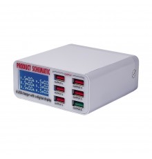 Зарядная станция с индикацией параметров зарядки WLX-896 (6 USB, Fast Charge 3.0, 40W)