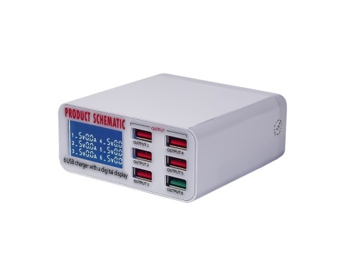 Зарядная станция с индикацией параметров зарядки WLX-896 (6 USB, Fast Charge 3.0, 40W)
