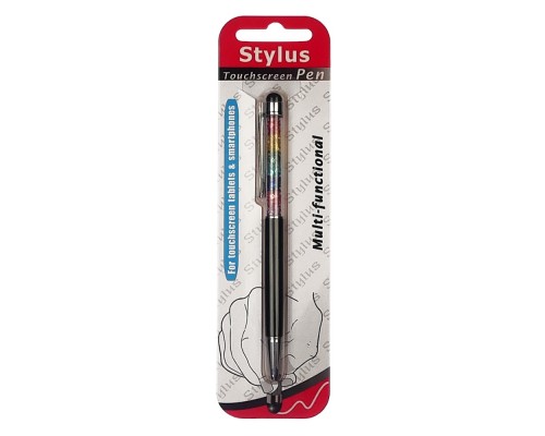 Стилус ёмкостный , с шариковой ручкой, металлический, чёрный с кристаллами цветов радуги