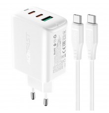 Сетевое зарядное устройство Acefast A13 USB/ 2 Type-C QC PD 65W белое + кабель Type-C to Type-C