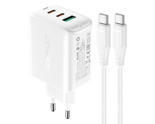 Сетевое зарядное устройство Acefast A13 USB/ 2 Type-C QC PD 65W белое + кабель Type-C to Type-C