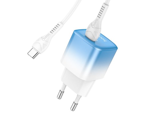Сетевое зарядное устройство Hoco C101A Type-C PD синее + кабель Type-C to Type-C