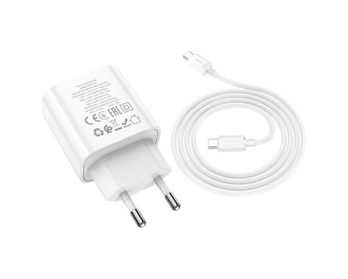 Сетевое зарядное устройство Hoco C80A Plus USB/ Type-C QC PD белое + кабель Type-C to Type-C