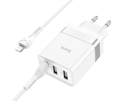 Сетевое зарядное устройство Hoco N21 Pro 2 USB/ Type-C PD 30W белое + кабель Type-C to Lightning