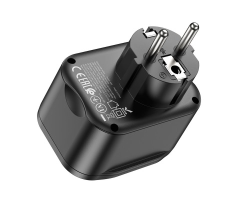Сетевое зарядное устройство переходник Hoco NS3 USB/ 2 Type-C QC PD 1 розетка черное