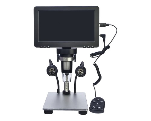 Цифровой микроскоп с монитором 7" и штативом DM9 (запись на microSD, фокус 20-170 мм, кратность увеличения 800X, подсветка, пульт ДУ, 5V)