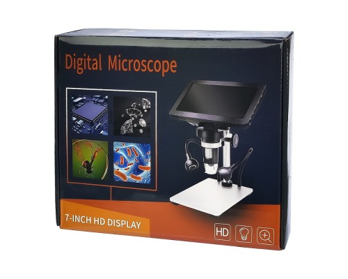 Цифровой микроскоп с монитором 7" и штативом DM9 (запись на microSD, фокус 20-170 мм, кратность увеличения 800X, подсветка, пульт ДУ, 5V)