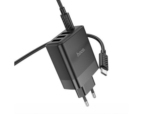 Сетевое зарядное устройство Hoco C127A 3 USB/ Type-C PD45W черное + кабель Type-C to Type-C