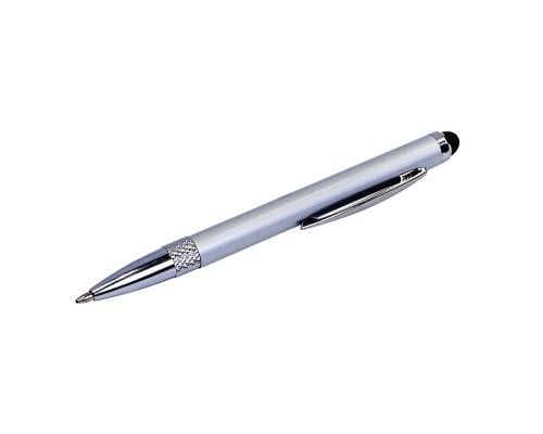Стилус ёмкостный , с выдвижной шариковой ручкой, металлический, серебристый