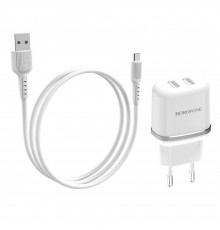 Сетевое зарядное устройство Borofone BA25A 2 USB белое + кабель USB to MicroUSB
