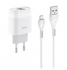 Сетевое зарядное устройство Hoco C73A 2 USB белое + кабель USB to MicroUSB