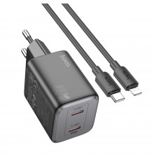 Сетевое зарядное устройство Hoco N42 2 Type-C PD 45W black + кабель Type-C to Lightning
