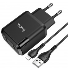 Сетевое зарядное устройство Hoco N7 2 USB черное + кабель USB to Lightning