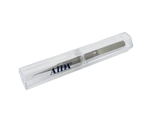 Пинцет в футляре изогнутый AIDA AD-116-15, титановый с рифлёными ручками